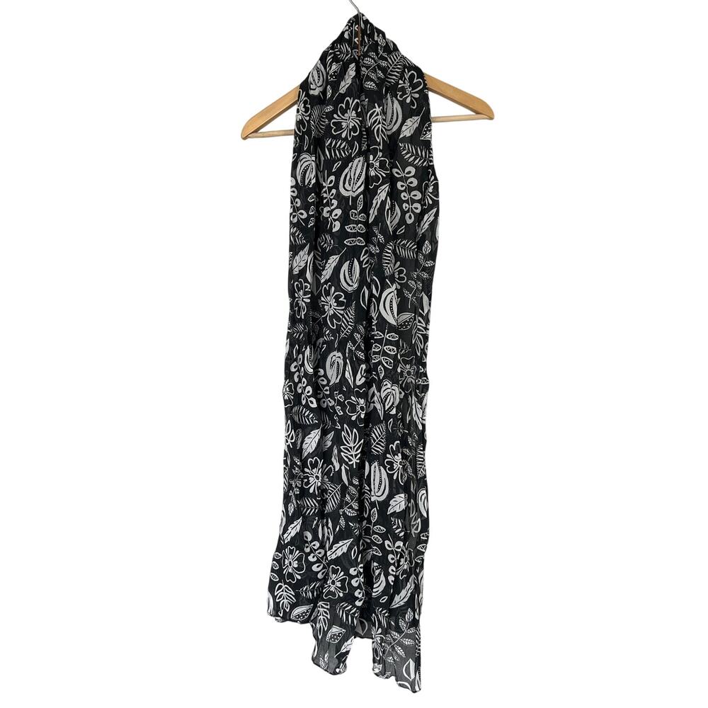 Gudrun Sjoden Floral Scarf Shawl Black White Sheer Lightweight Organic Cotton